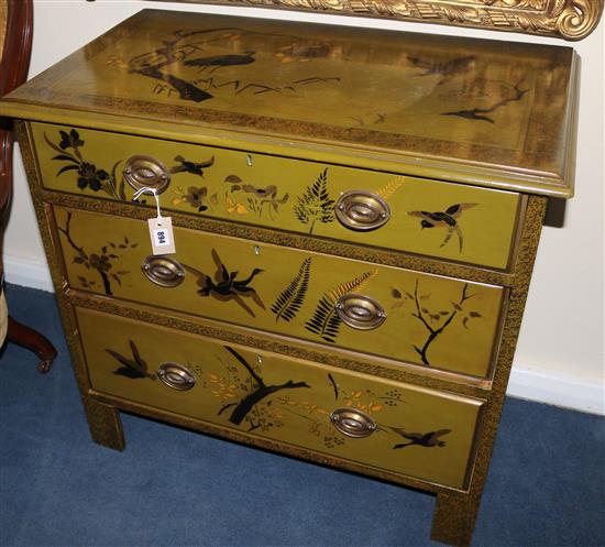 A chinoiserie-decorated chest of three drawers, 85cm wide